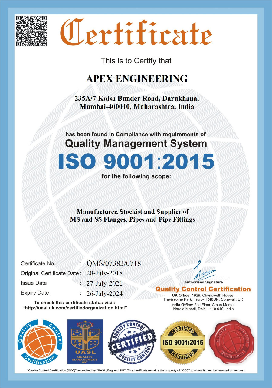 apex ms flange iso certificate